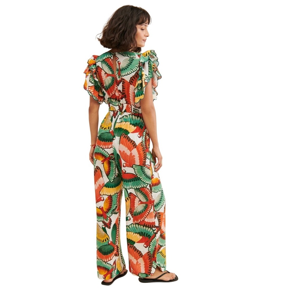 FARM Rio for Anthropologie Jumpsuit Tropical Fan Ruffle Sleeve Romper Small - Picture 3 of 8